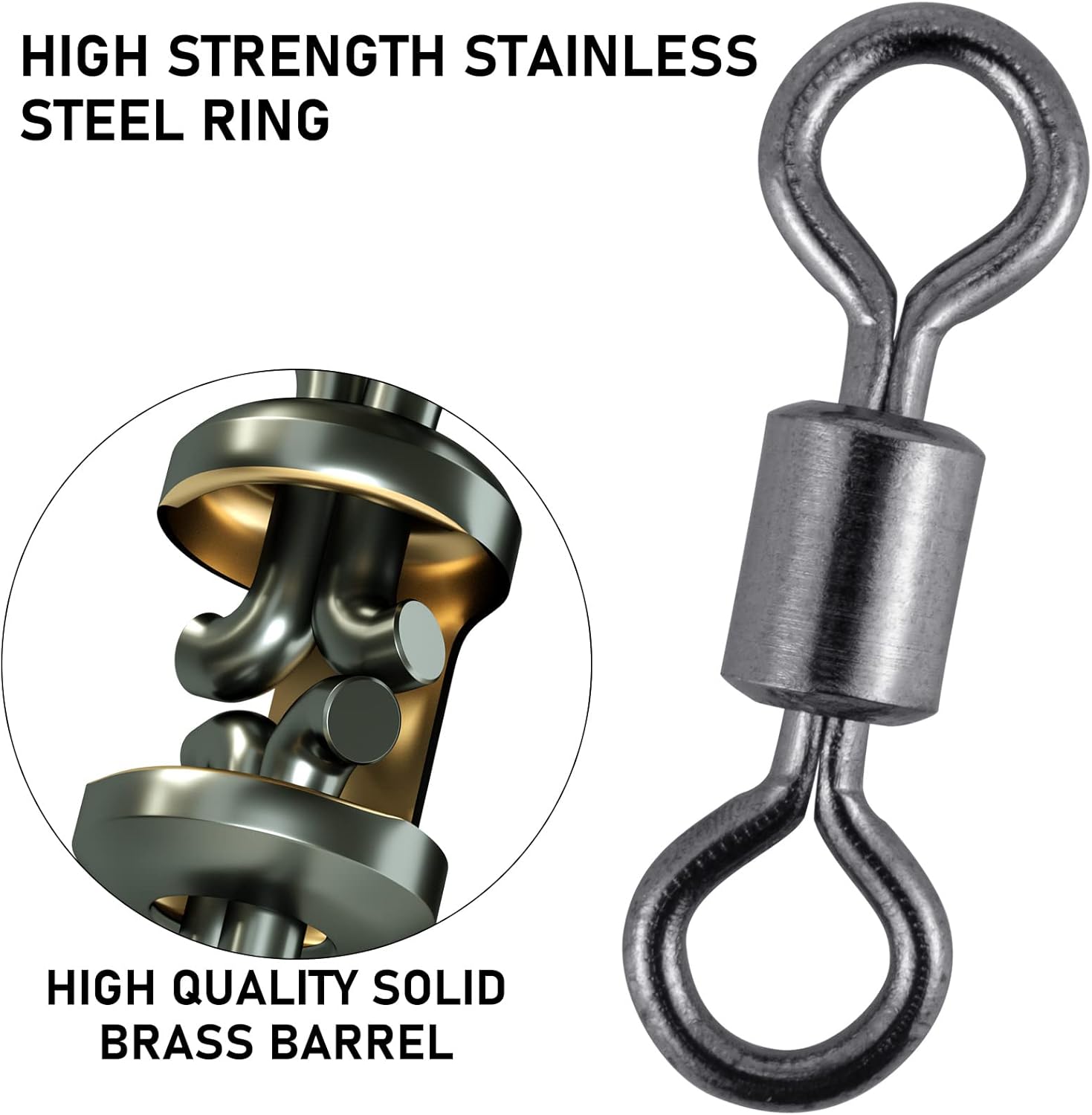 100-Pack Micro Swivels for Fly Fishing, Small Rolling Barrel Fishing Tackles, High Strength Swivel Hook line Connector with Black Nickel Coating #14-7LB-0.24IN-100PCS