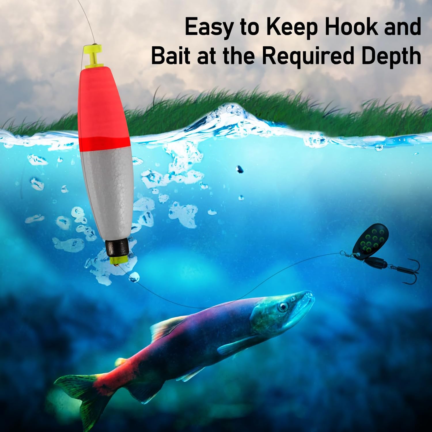 10-Pack Fishing Bobbers Floats, Weighted for Cigar EVA Foam Snap-on Floats Corks Floaters Buoys Crappie Bass Panfish Bluegills Trout Red 1.4IN - 3/32OZ