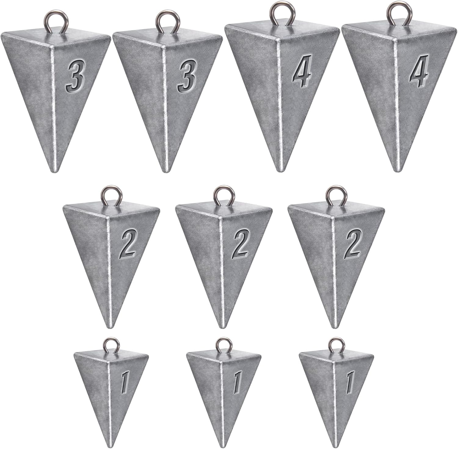 Pyramid Sinkers Fishing Weights Sinkers, Saltwater Freshwater Lead Weight Sinker for Ocean Surf Gear Catfish Tackle 1oz 2oz 3oz 4oz 5oz 6oz 8oz 10oz 12oz 16oz 32oz 10 Pack Kit: 1oz*3, 2oz*3, 3oz*2,