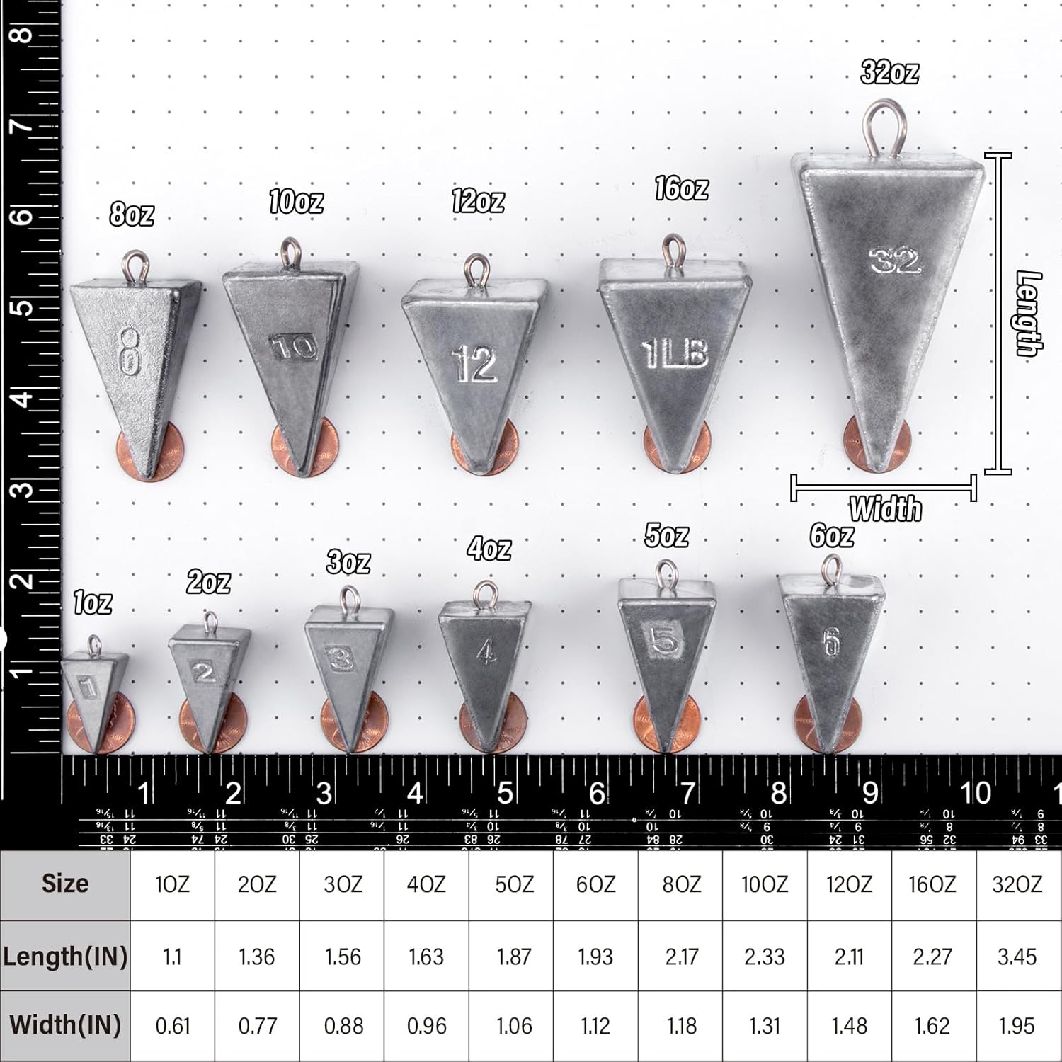 Pyramid Sinkers Fishing Weights Sinkers, Saltwater Freshwater Lead Weight Sinker for Ocean Surf Gear Catfish Tackle 1oz 2oz 3oz 4oz 5oz 6oz 8oz 10oz 12oz 16oz 32oz 10 Pack Kit: 1oz*3, 2oz*3, 3oz*2,