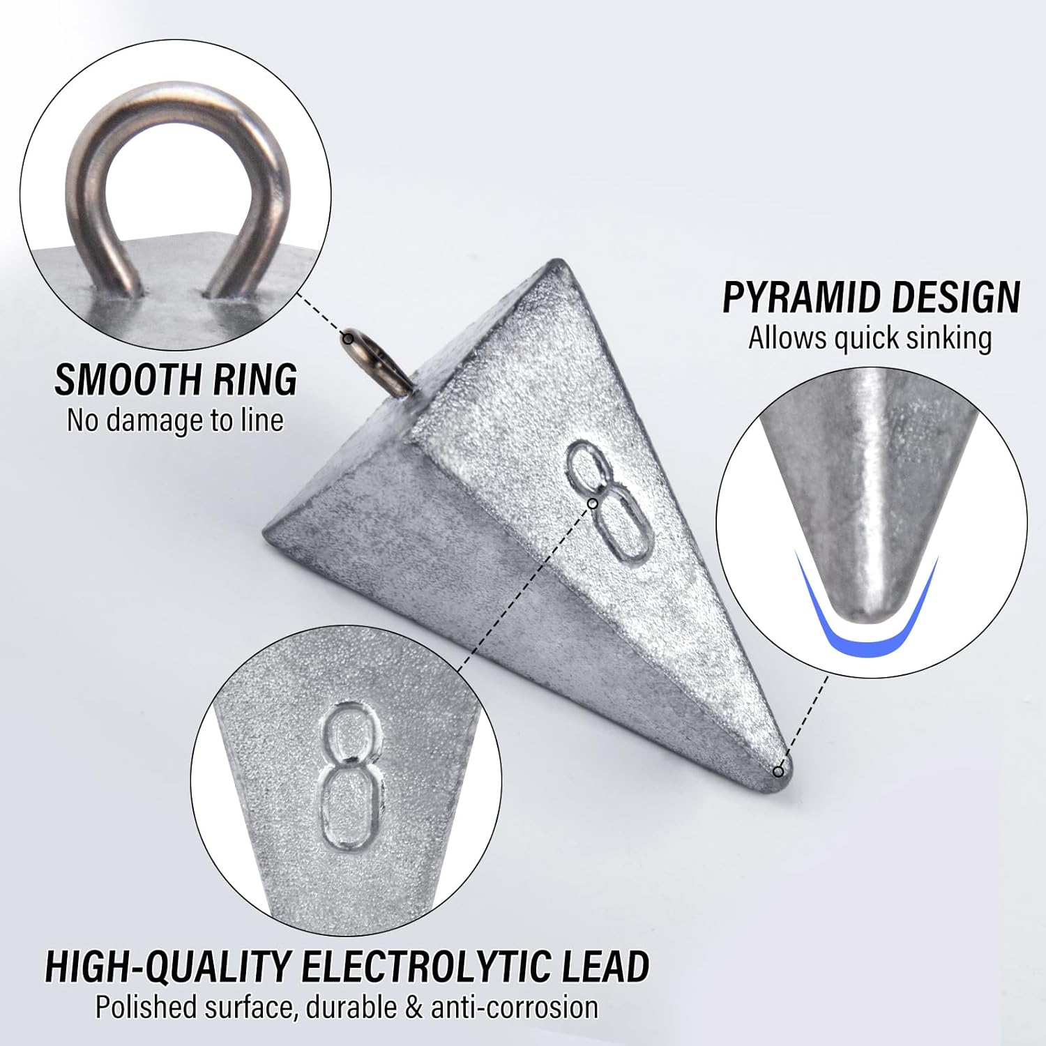 Pyramid Sinkers Fishing Weights Sinkers, Saltwater Freshwater Lead Weight Sinker for Ocean Surf Gear Catfish Tackle 1oz 2oz 3oz 4oz 5oz 6oz 8oz 10oz 12oz 16oz 32oz 10 Pack Kit: 1oz*3, 2oz*3, 3oz*2,
