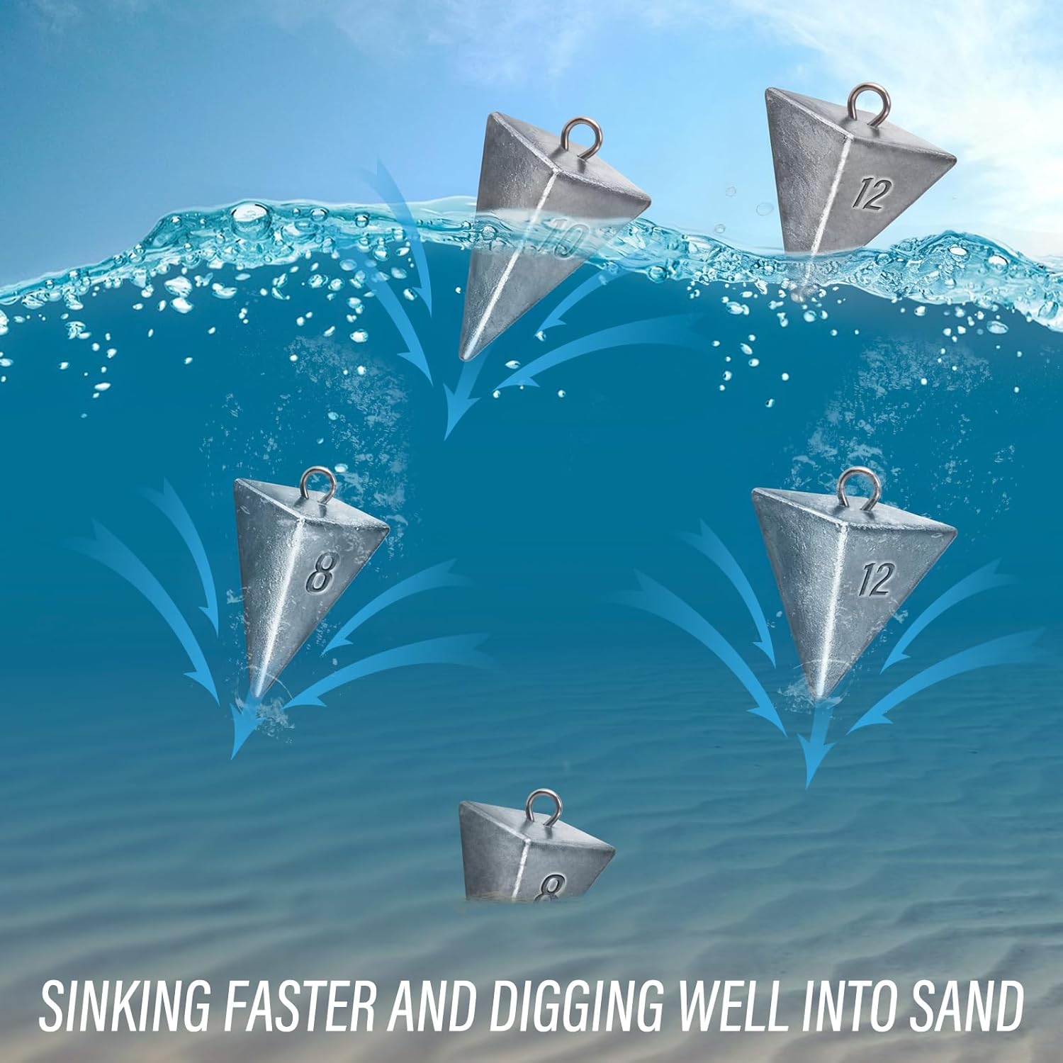 Pyramid Sinkers Fishing Weights Sinkers, Saltwater Freshwater Lead Weight Sinker for Ocean Surf Gear Catfish Tackle 1oz 2oz 3oz 4oz 5oz 6oz 8oz 10oz 12oz 16oz 32oz 10 Pack Kit: 1oz*3, 2oz*3, 3oz*2,