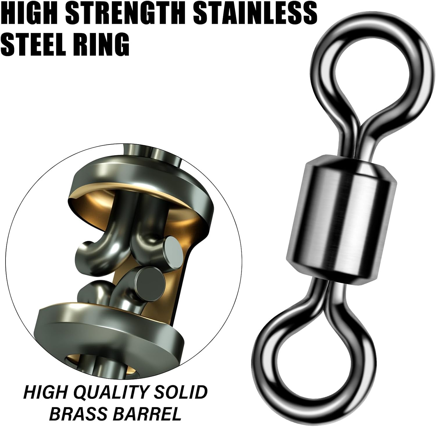 Fishing Barrel Swivels 20 to 50-Pack Tackle Freshwater Saltwater Swivel Rolling Heavy Duty Black Nickel Stainless Steel Lures Leaders Line Connectors Terminal #10 31LB -50 Pack