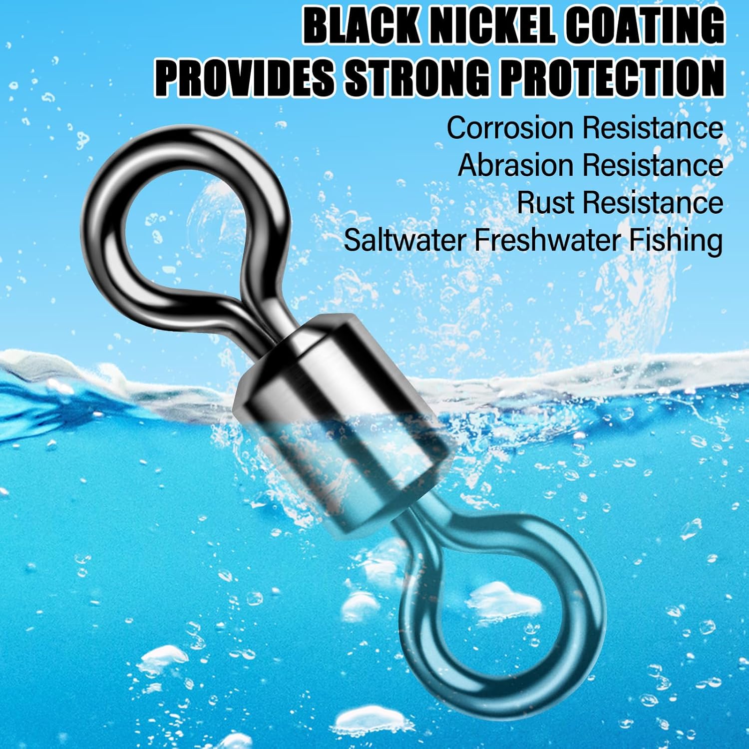 Fishing Barrel Swivels 20 to 50-Pack Tackle Freshwater Saltwater Swivel Rolling Heavy Duty Black Nickel Stainless Steel Lures Leaders Line Connectors Terminal #10 31LB -50 Pack
