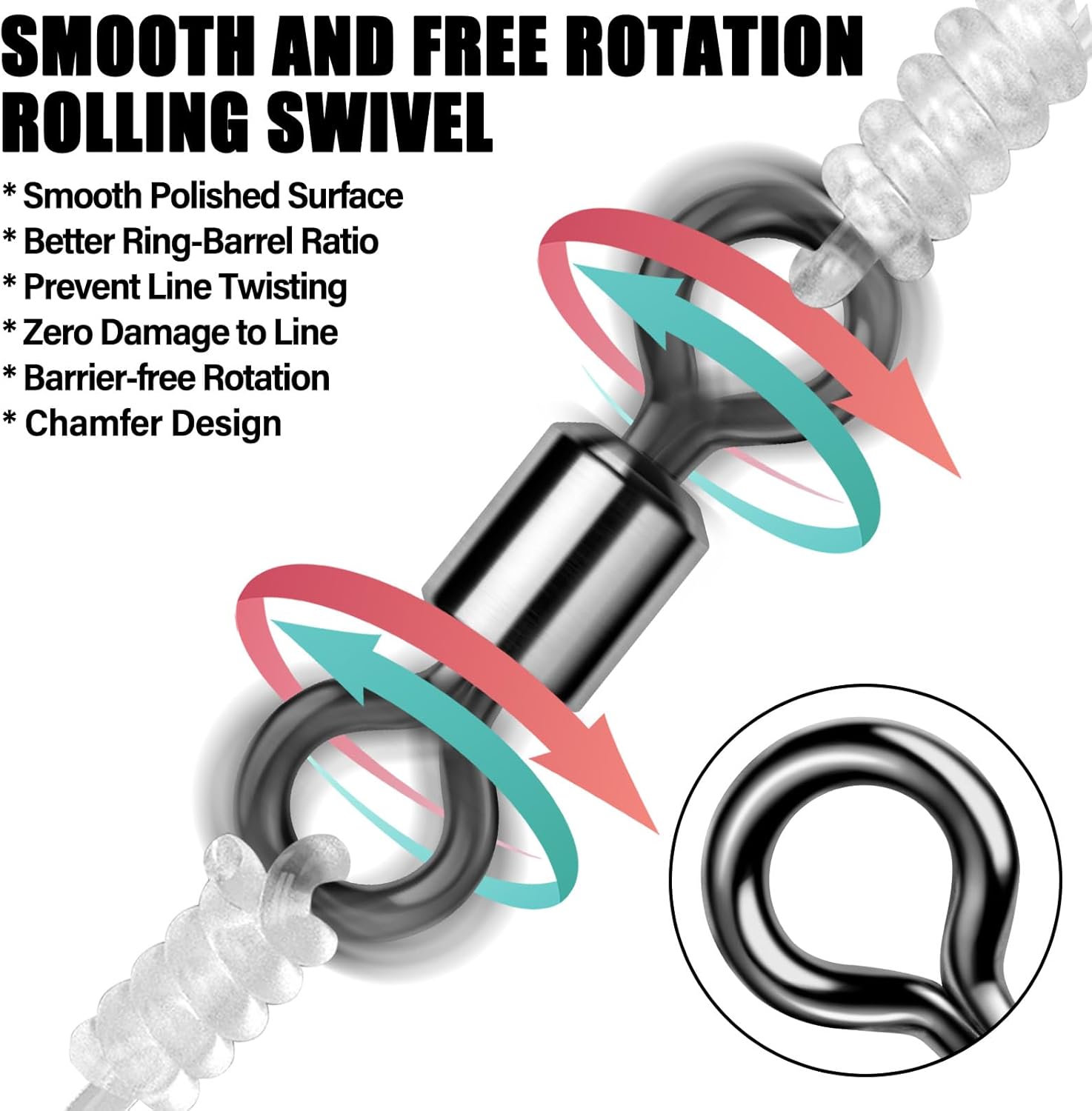 Fishing Barrel Swivels 20 to 50-Pack Tackle Freshwater Saltwater Swivel Rolling Heavy Duty Black Nickel Stainless Steel Lures Leaders Line Connectors Terminal #10 31LB -50 Pack