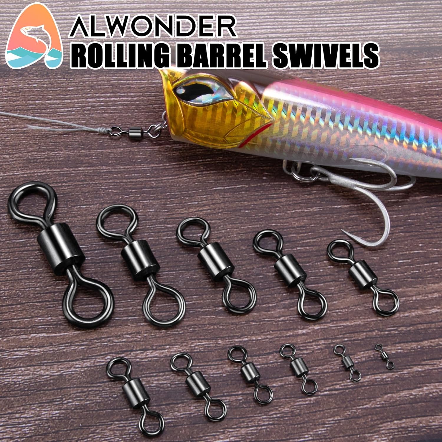 Fishing Barrel Swivels 20 to 50-Pack Tackle Freshwater Saltwater Swivel Rolling Heavy Duty Black Nickel Stainless Steel Lures Leaders Line Connectors Terminal #10 31LB -50 Pack