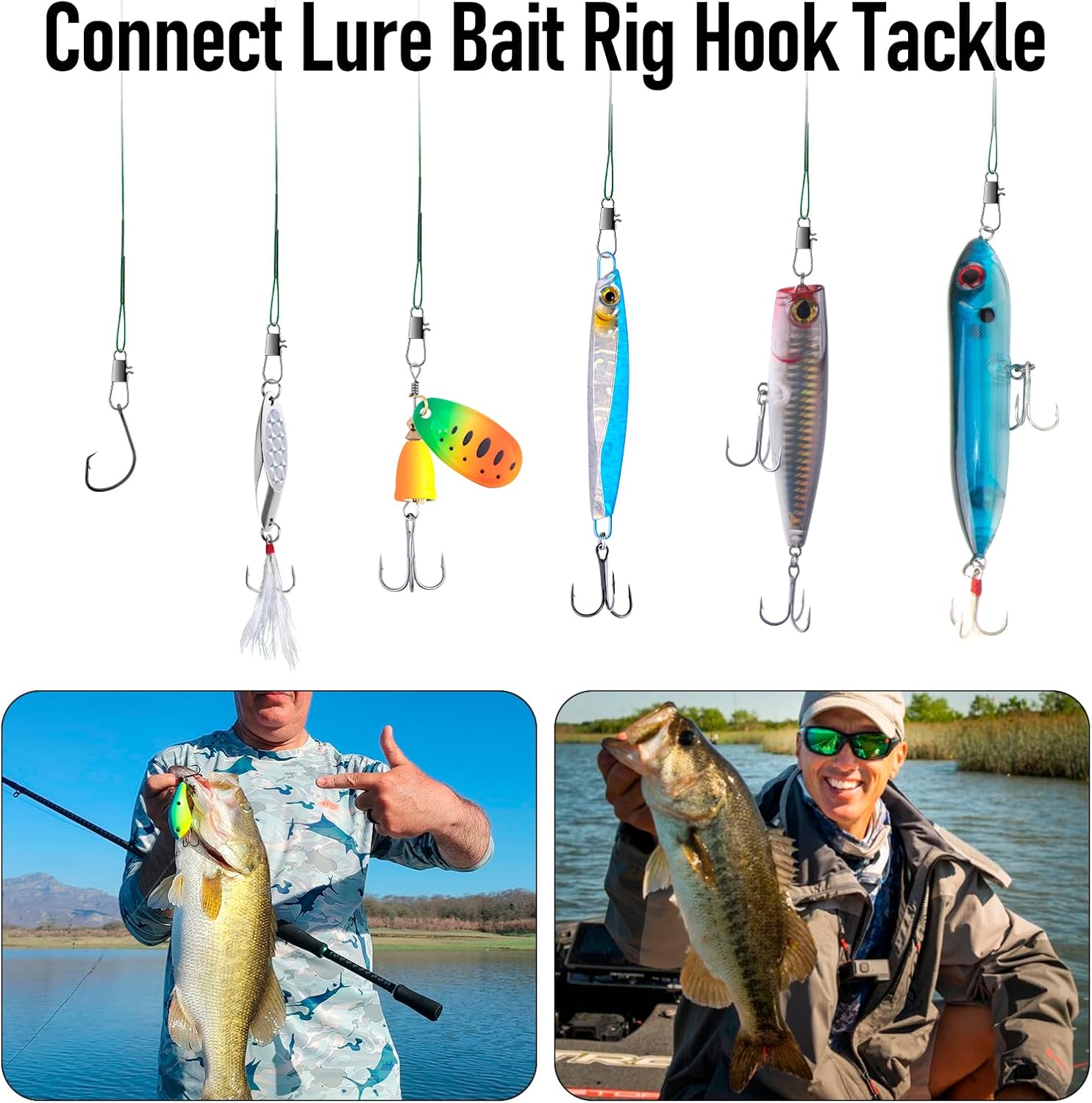 50PCS Fishing Leaders, Fish Line Stainless Steel Wire with Swivels Snap, High-Strength 30LB Hi-Low Rig Leader Tackle Gear Connector for Lures Baits Rigs Hooks Black 6IN