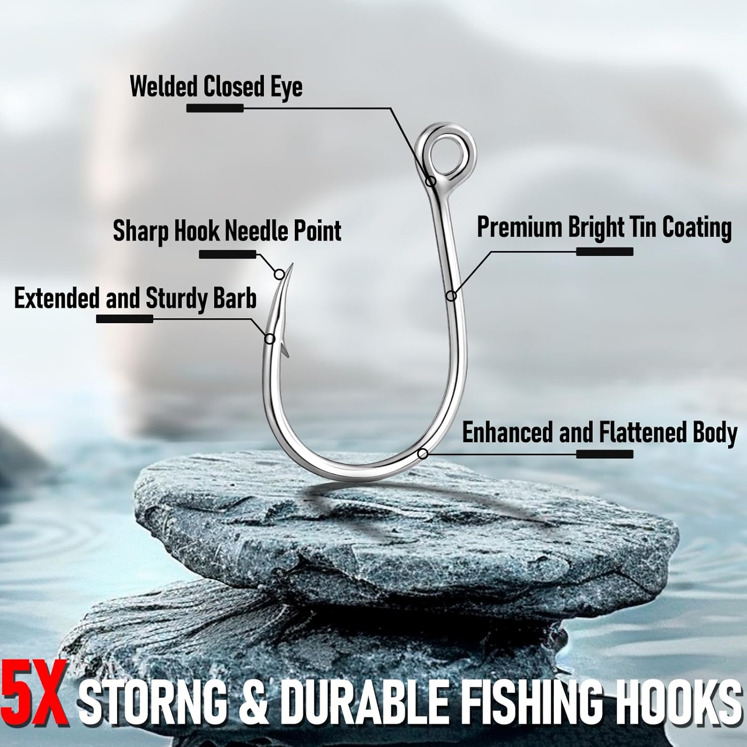 10-Pack Inline Hooks 5X Strong Single Replacement Hook for Hard Baits, High Carbon Steel Heavy Duty Welded Eye Fishing Hooks, Jigging Freshwater Saltwater Trolling Tackle #3/0
