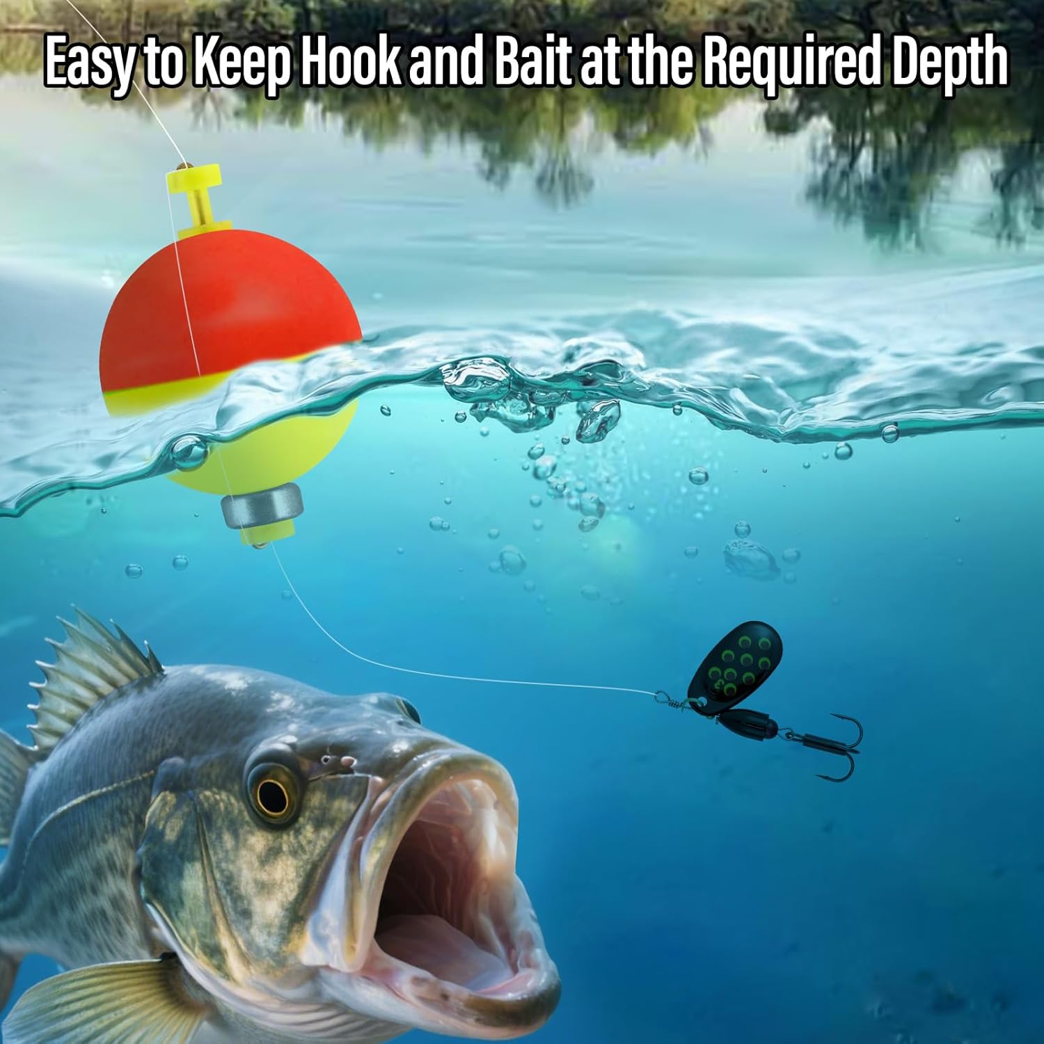 15-Pack Fishing Bobbers Floats, Weighted for Ball EVA Foam Snap-on Floats Corks Floaters Buoys Crappie Bass Panfish Bluegills Trout #S-0.93in-1/8oz