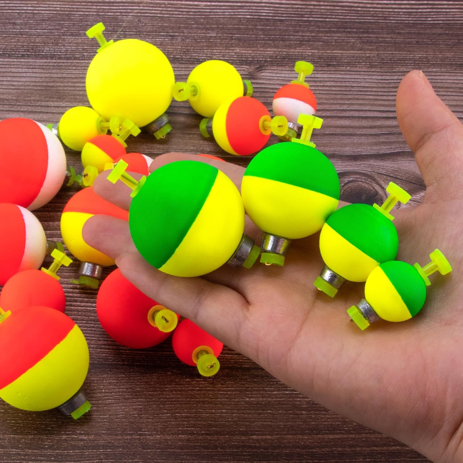 15-Pack Fishing Bobbers Floats, Weighted for Ball EVA Foam Snap-on Floats Corks Floaters Buoys Crappie Bass Panfish Bluegills Trout #S-0.93in-1/8oz