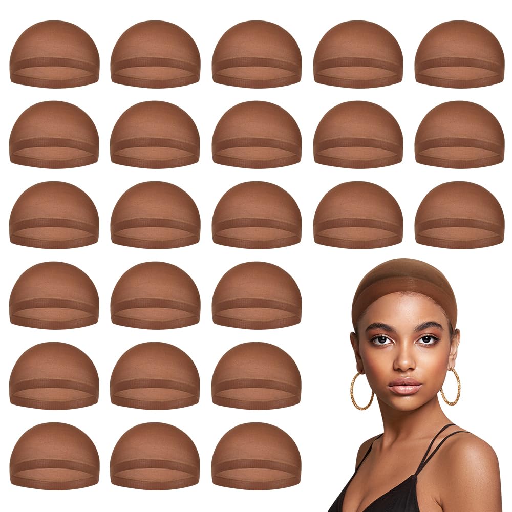Brown Wig Caps for Women, Stocking Cap Lace Front Wig, Dark 24 PCS
