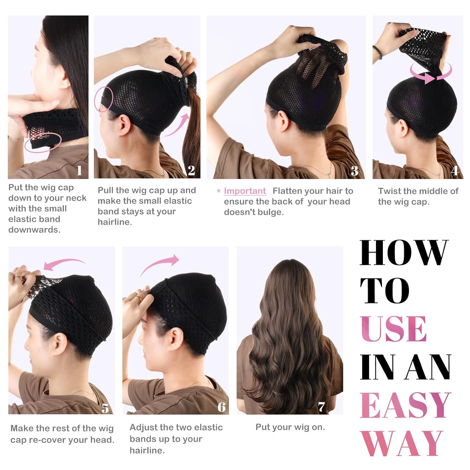 Hair Net for Wig, Wig Caps Women Long Hair, Halloween Cosplay, Black 2 PCS