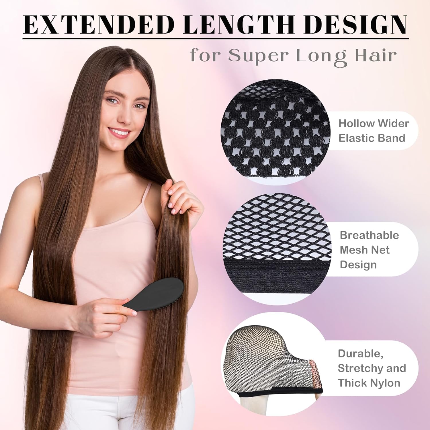 Hair Net for Wig, Wig Caps Women Long Hair, Halloween Cosplay, Black 2 PCS
