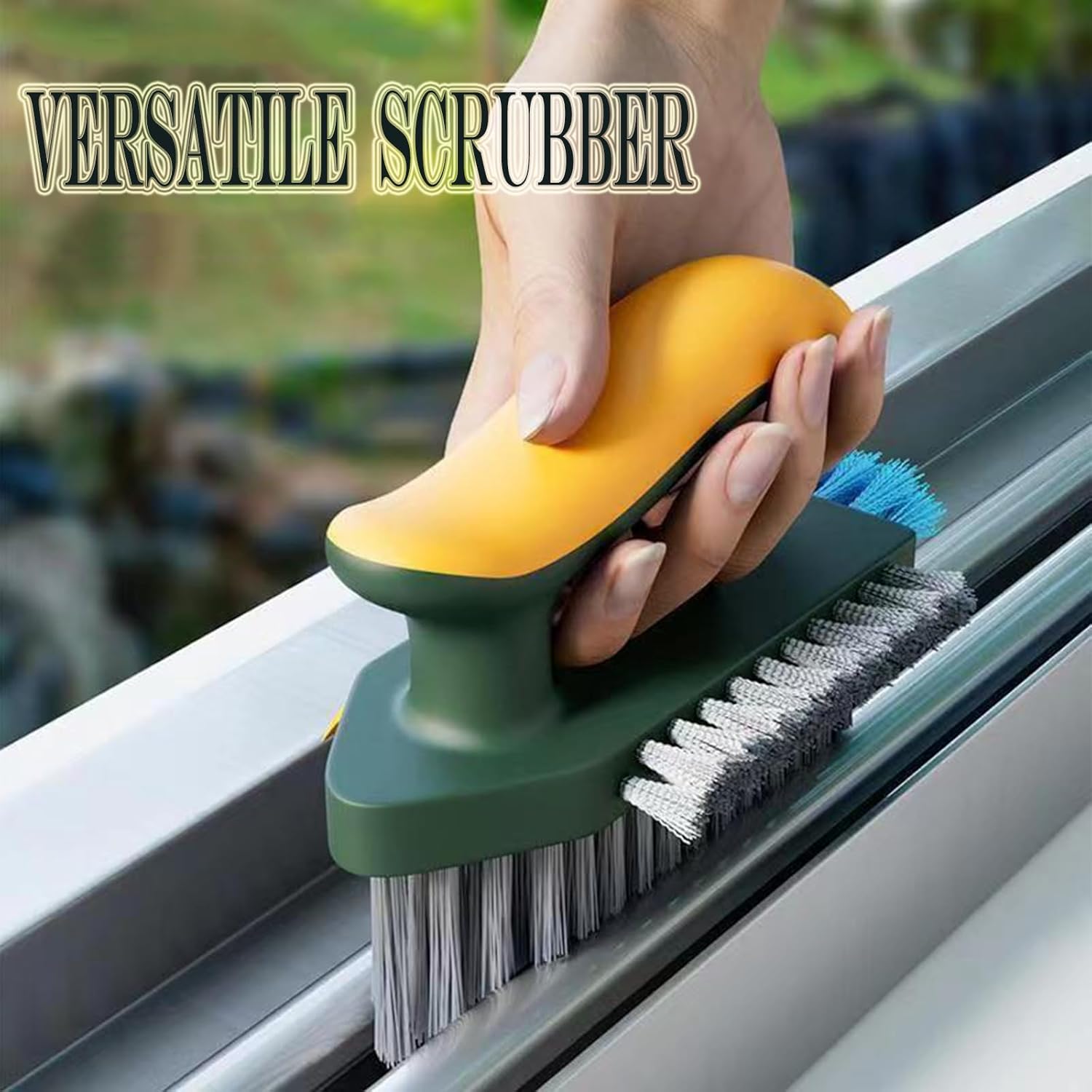4-in-1 Grout Brush with Squeegee,Durable Bristles,Heavy-Duty Scrub Brushes for Cleaning Stiff Bristles Bathroom & Kitchen,Tile Floors Wall/Corner/Window Green Green