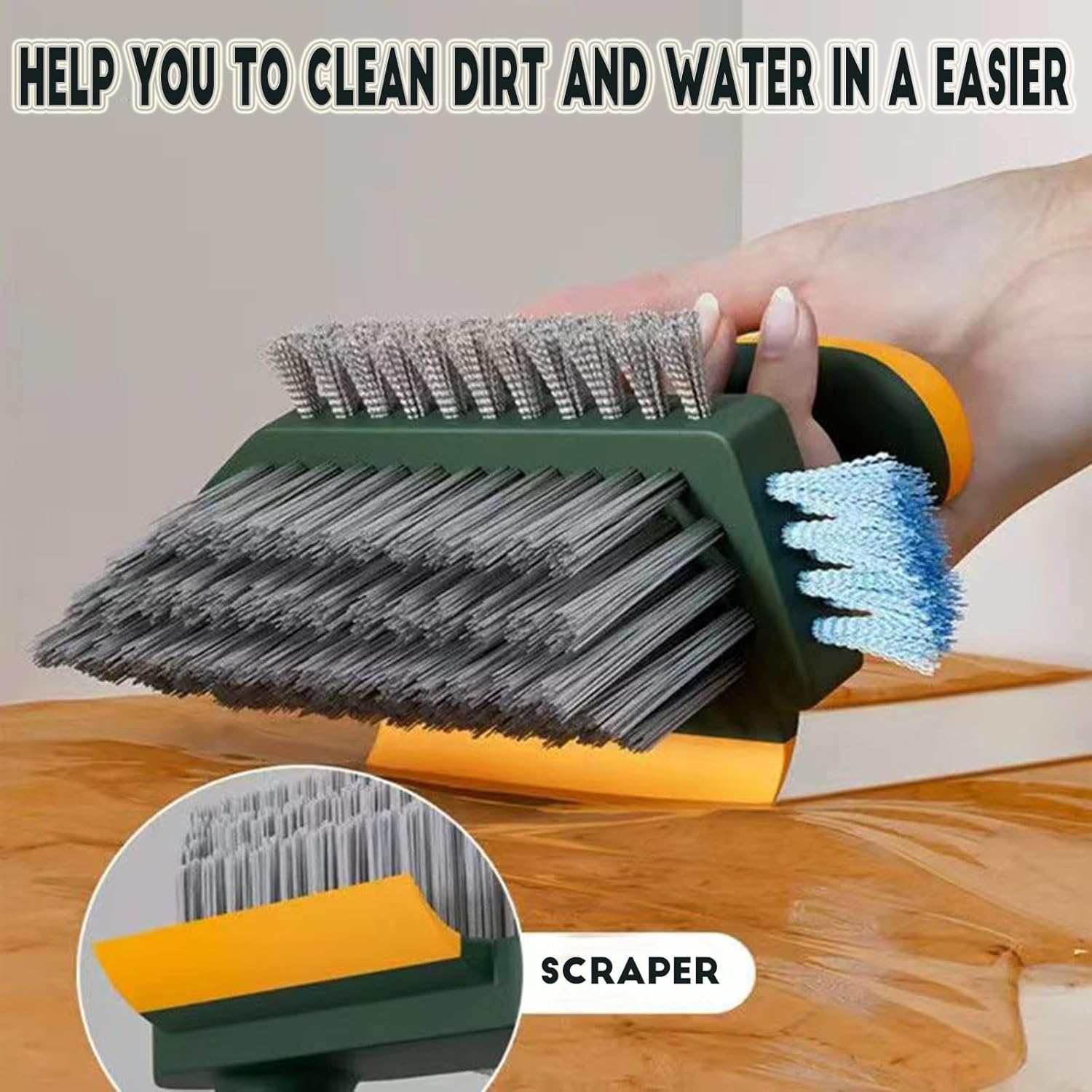 4-in-1 Grout Brush with Squeegee,Durable Bristles,Heavy-Duty Scrub Brushes for Cleaning Stiff Bristles Bathroom & Kitchen,Tile Floors Wall/Corner/Window Green Green