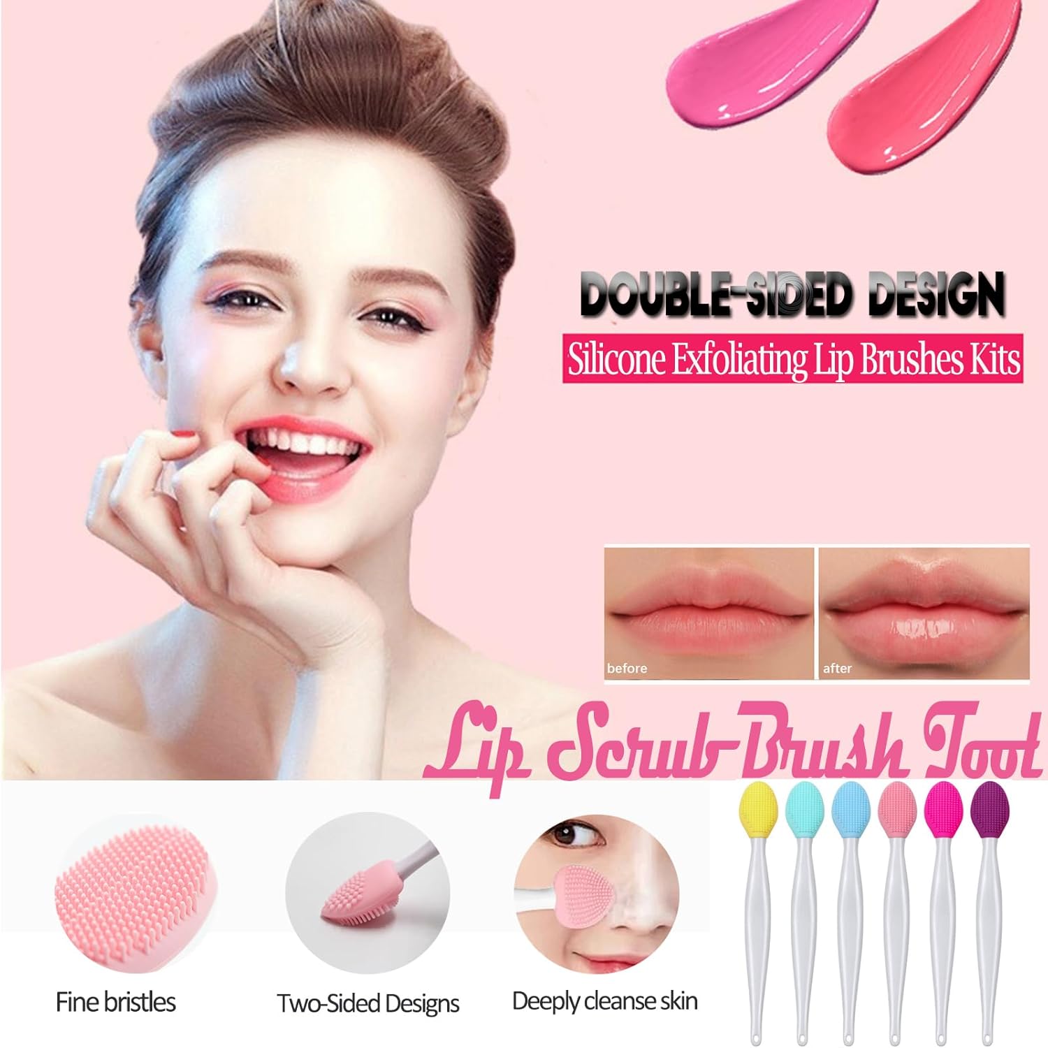 6Pcs Lip Scrub Brush & 2Pcs Silicone Face Mask Applicator Brush,Gentle Exfoliator Scrubber Tool
