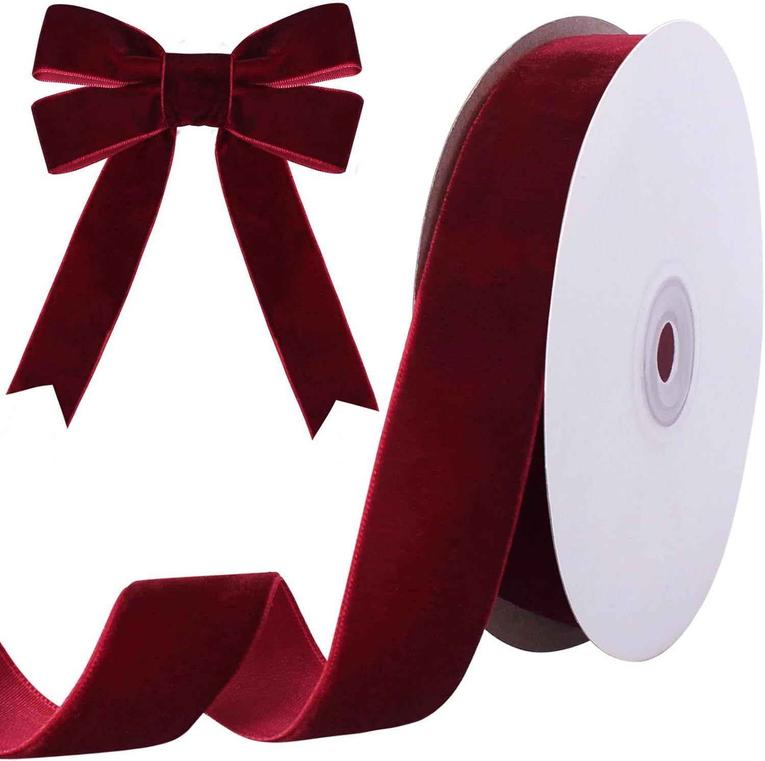 10 Yards Burgundy Velvet Ribbon 1 Inch for Christmas Tree, Dark Red Gift Wrapping Crafts Bow Wreath Holiday Decorations Burgundy 1"-10 Yard