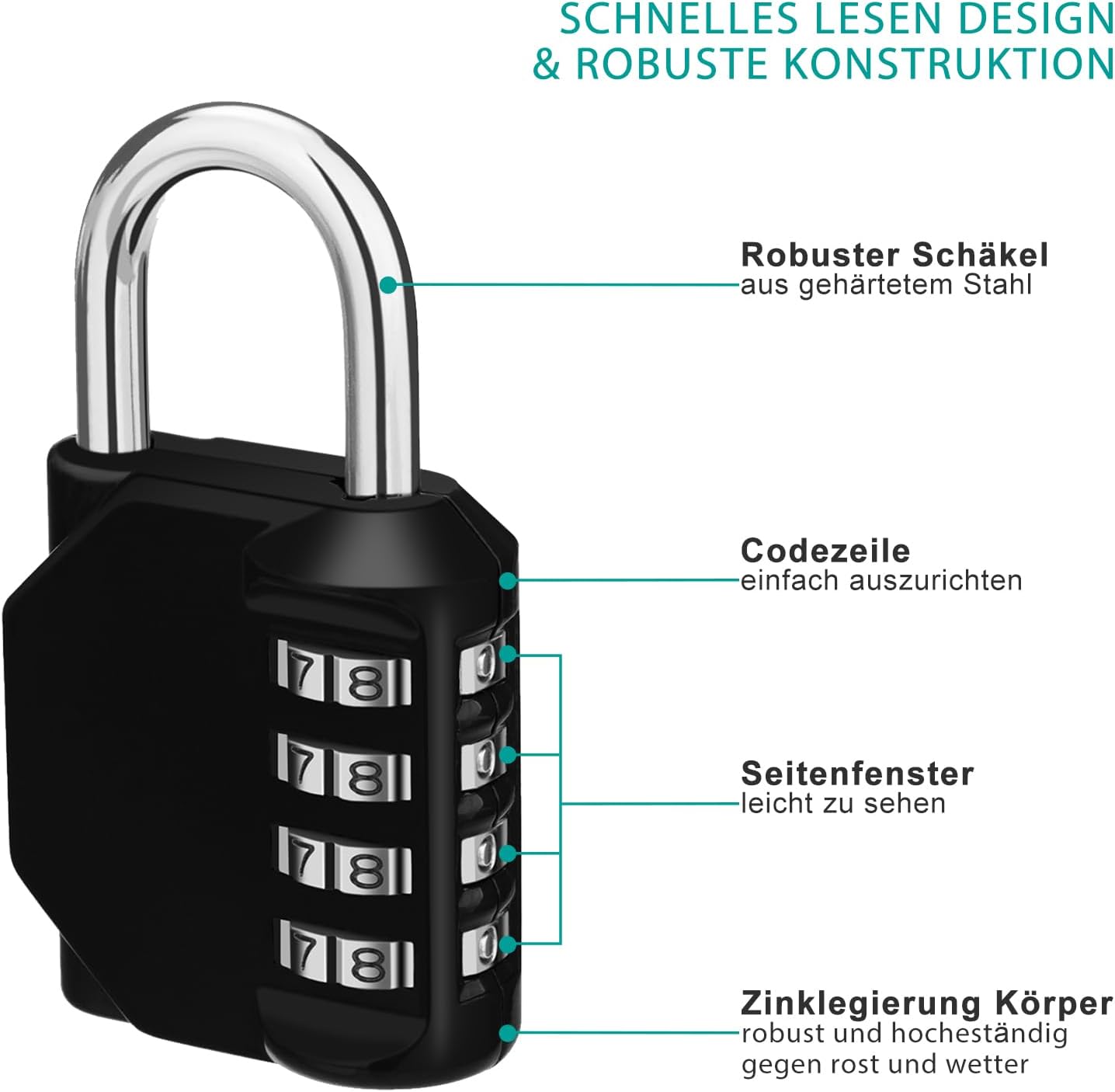 Petluno Padlock Numbers, 4-Digit Combination Lock, Weatherproof Lock for Outdoor Use Black and Red 2 Pieces, A-black&red 2P