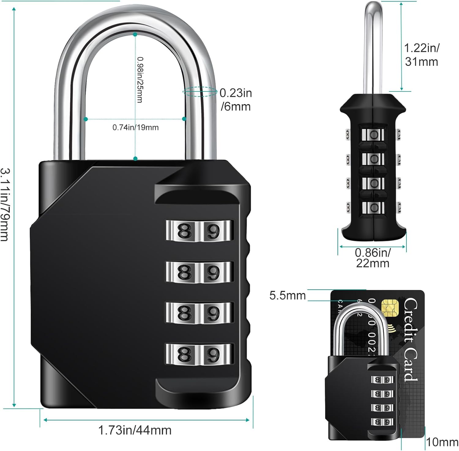 Petluno Padlock Numbers, 4-Digit Combination Lock, Weatherproof Lock for Outdoor Use Black and Red 2 Pieces, A-black&red 2P