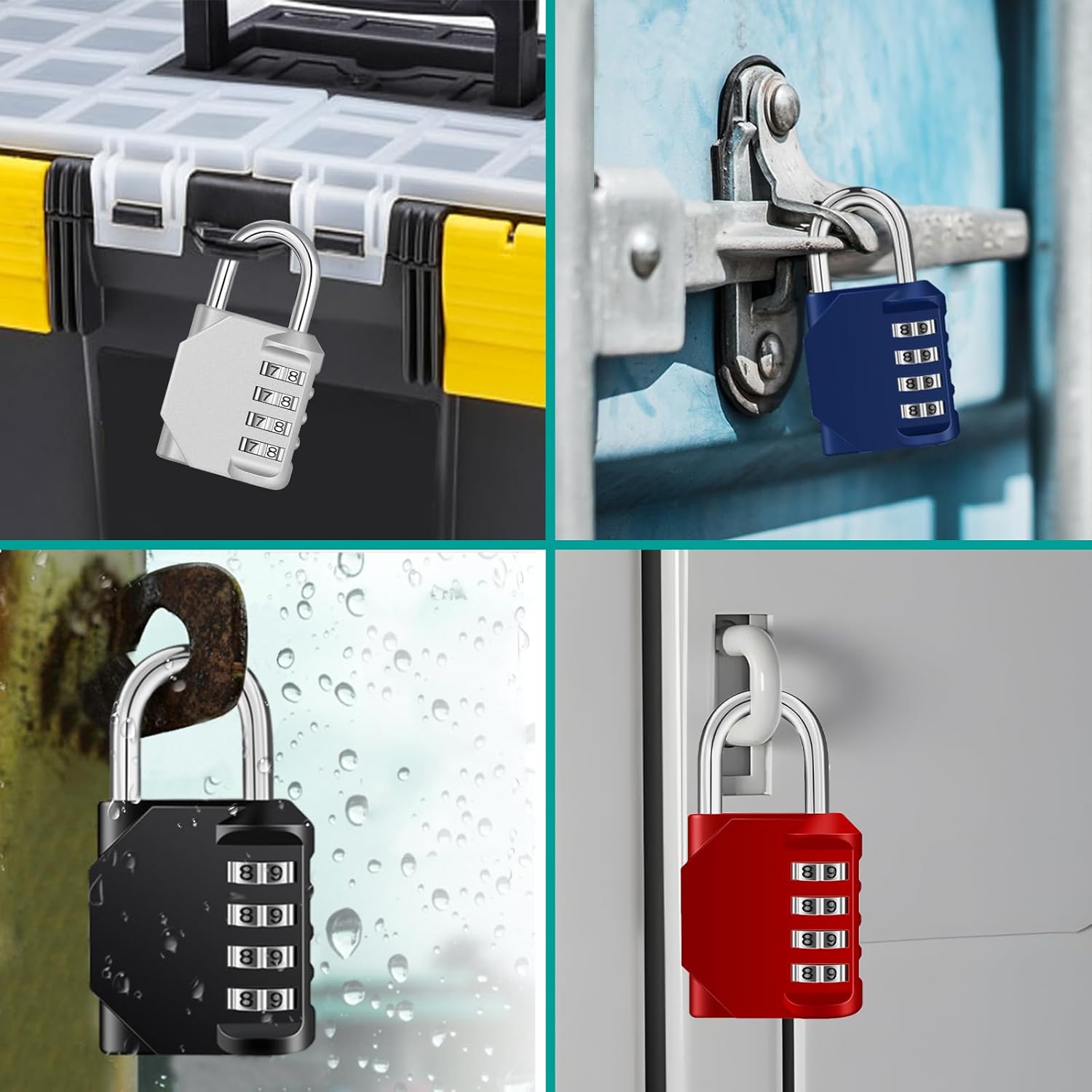 Petluno Padlock Numbers, 4-Digit Combination Lock, Weatherproof Lock for Outdoor Use Black and Red 2 Pieces, A-black&red 2P