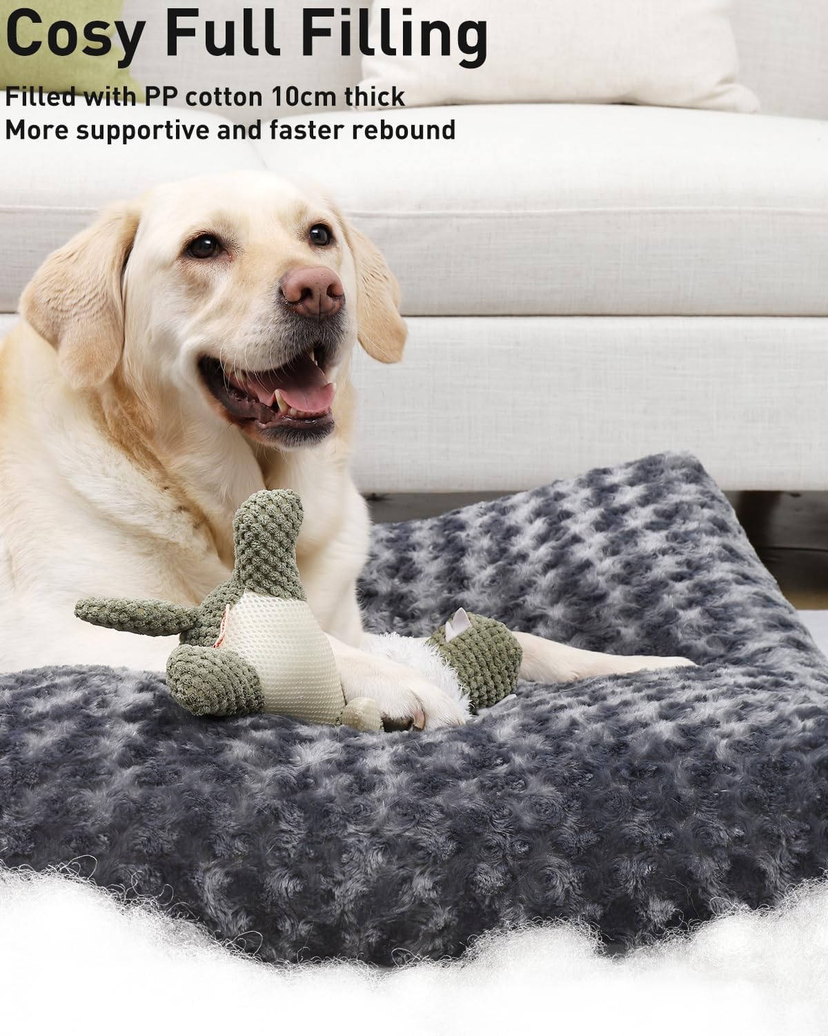Petluno Large Dog Bed Washable, Calming Crate Mattress with Non Skid Bottom, Fluffy Anti Anxiety Beds, Pet Pillow Cushion, Dark Grey, 90x60x8cm Grey 90 x 60 8 cm L W H