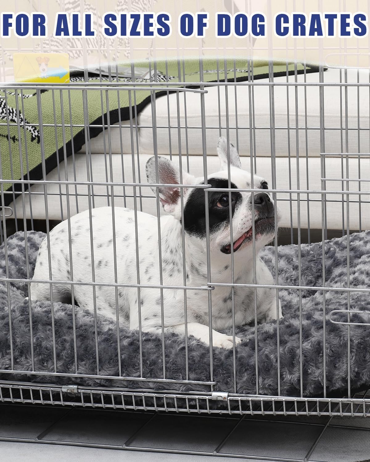 Petluno Large Dog Bed Washable, Calming Crate Mattress with Non Skid Bottom, Fluffy Anti Anxiety Beds, Pet Pillow Cushion, Dark Grey, 90x60x8cm Grey 90 x 60 8 cm L W H