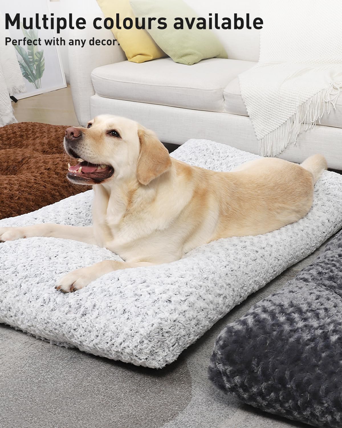 Petluno Large Dog Bed Washable, Calming Crate Mattress with Non Skid Bottom, Fluffy Anti Anxiety Beds, Pet Pillow Cushion, Dark Grey, 90x60x8cm Grey 90 x 60 8 cm L W H