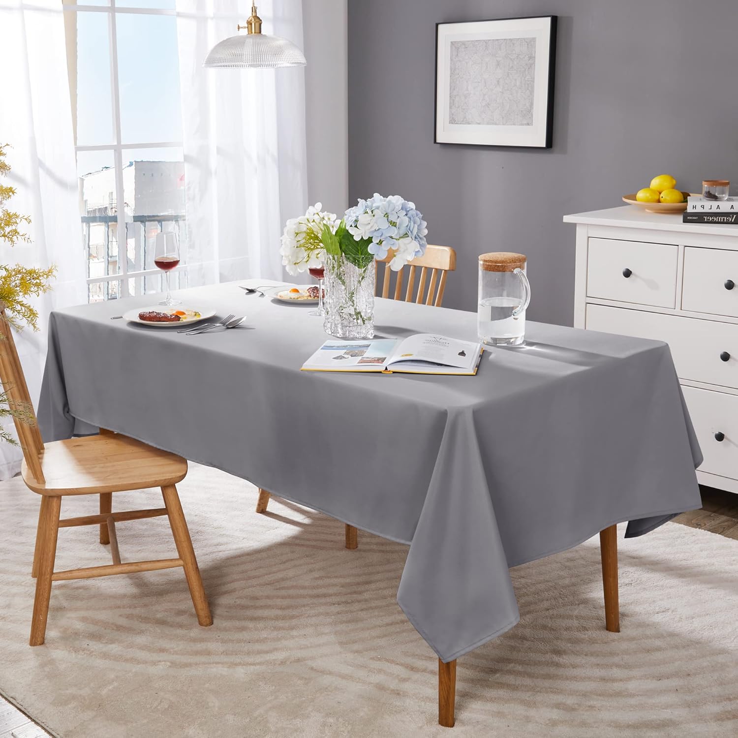 Petluno Oxford Decorative Table Cloth Rectangle Water Resistant Tablecloth for Home 137x200cm 54x79in Grey 79 x 54 inch Rectangular