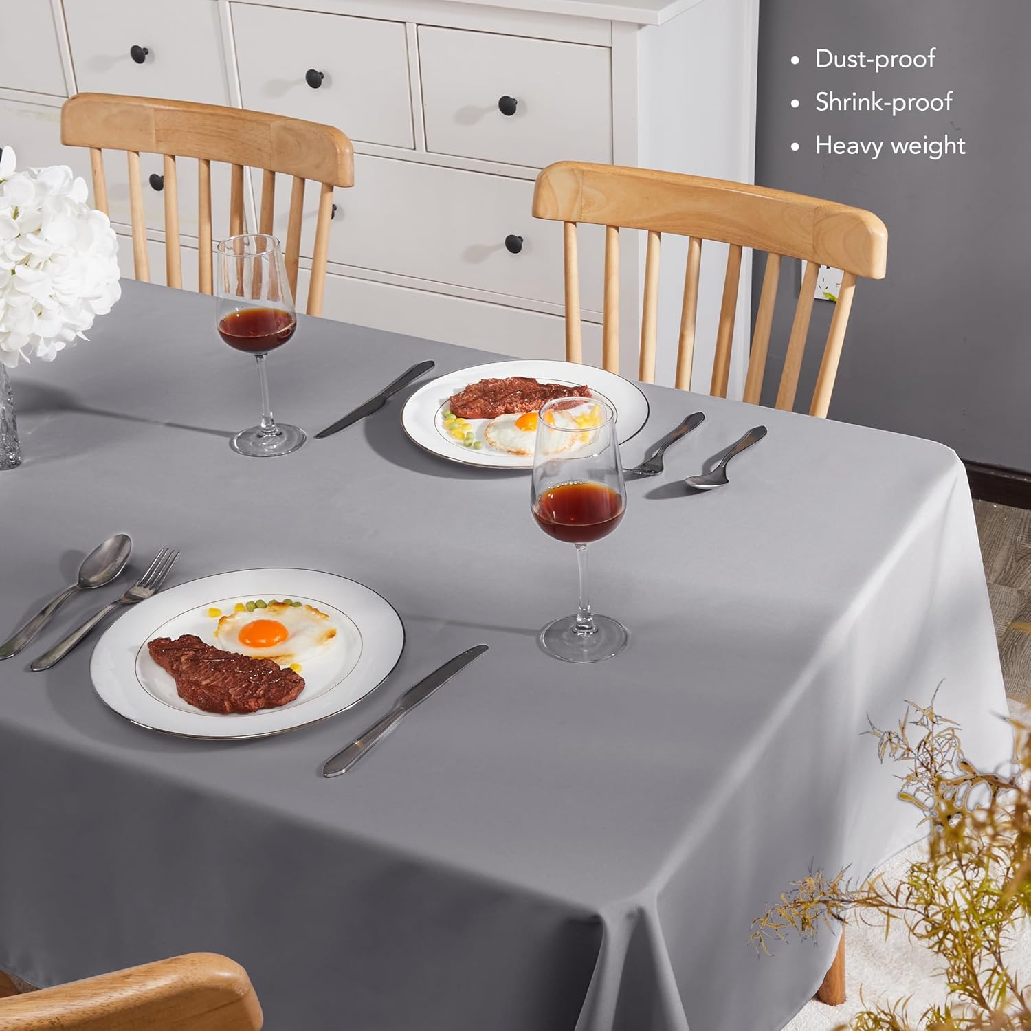 Petluno Oxford Decorative Table Cloth Rectangle Water Resistant Tablecloth for Home 137x200cm 54x79in Grey 79 x 54 inch Rectangular
