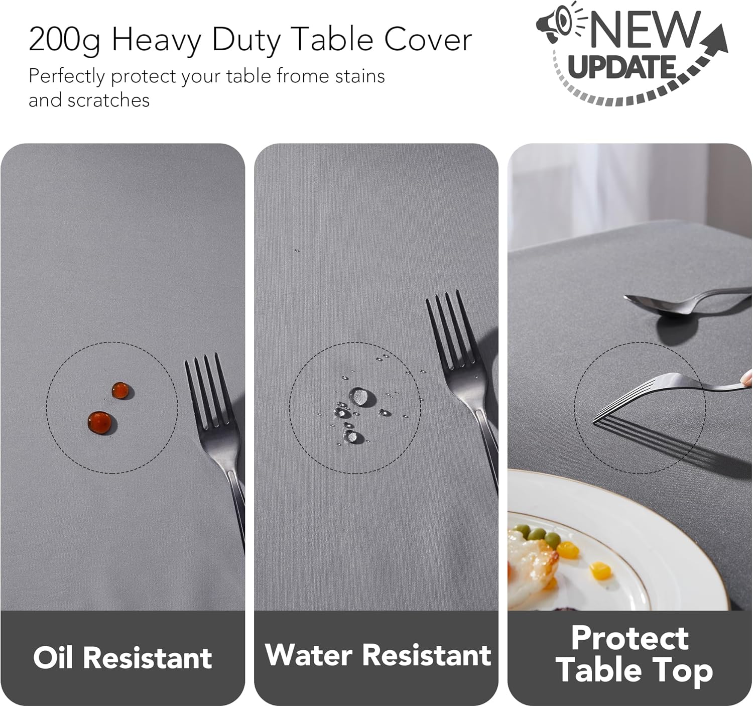 Petluno Oxford Decorative Table Cloth Rectangle Water Resistant Tablecloth for Home 137x200cm 54x79in Grey 79 x 54 inch Rectangular
