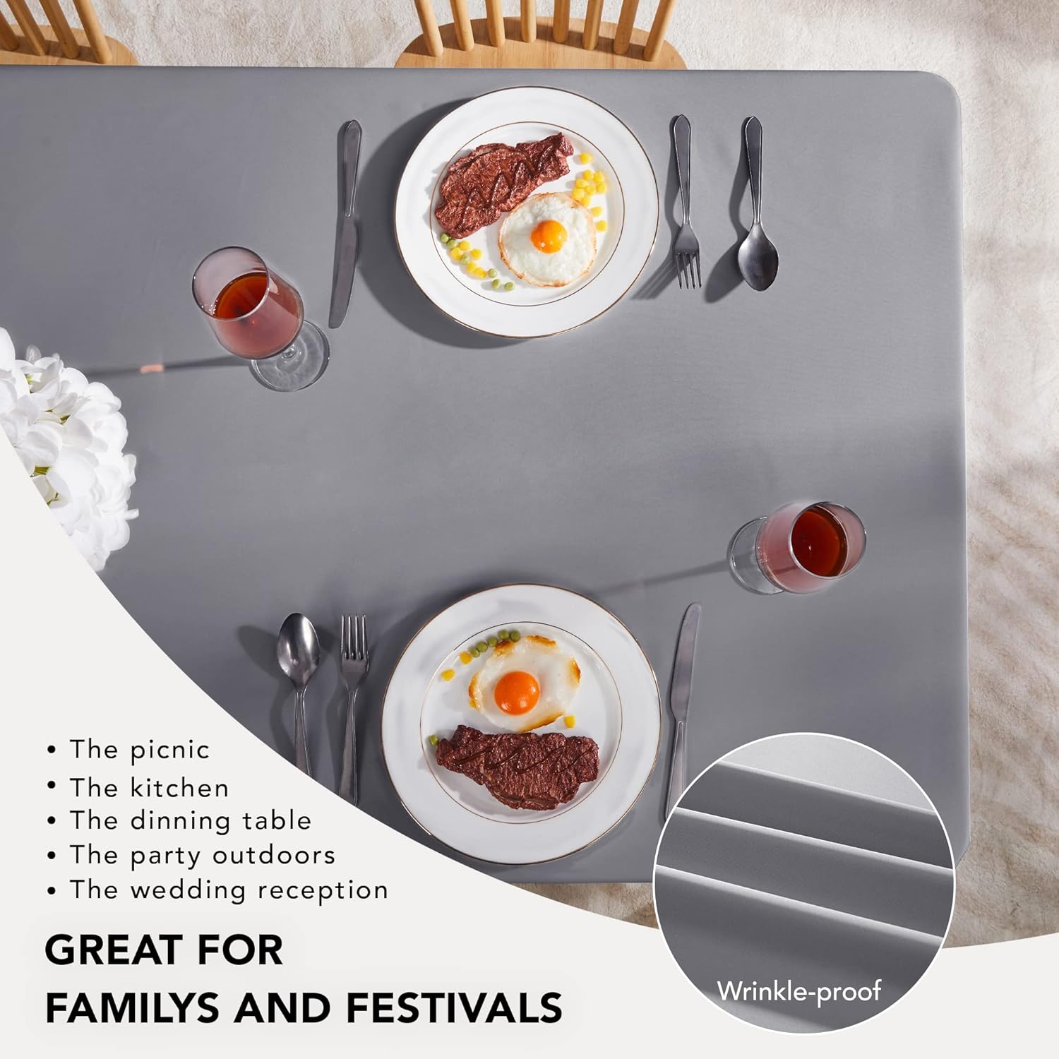 Petluno Oxford Decorative Table Cloth Rectangle Water Resistant Tablecloth for Home 137x200cm 54x79in Grey 79 x 54 inch Rectangular