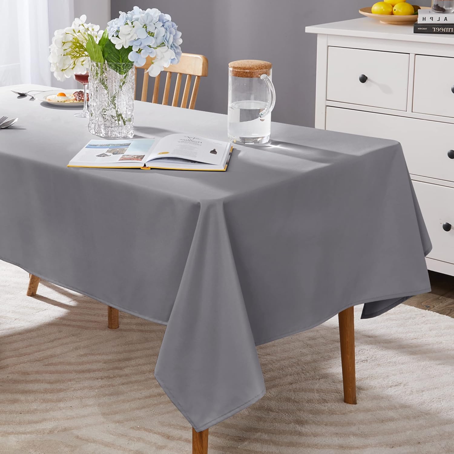 Petluno Oxford Decorative Table Cloth Rectangle Water Resistant Tablecloth for Home 137x200cm 54x79in Grey 79 x 54 inch Rectangular