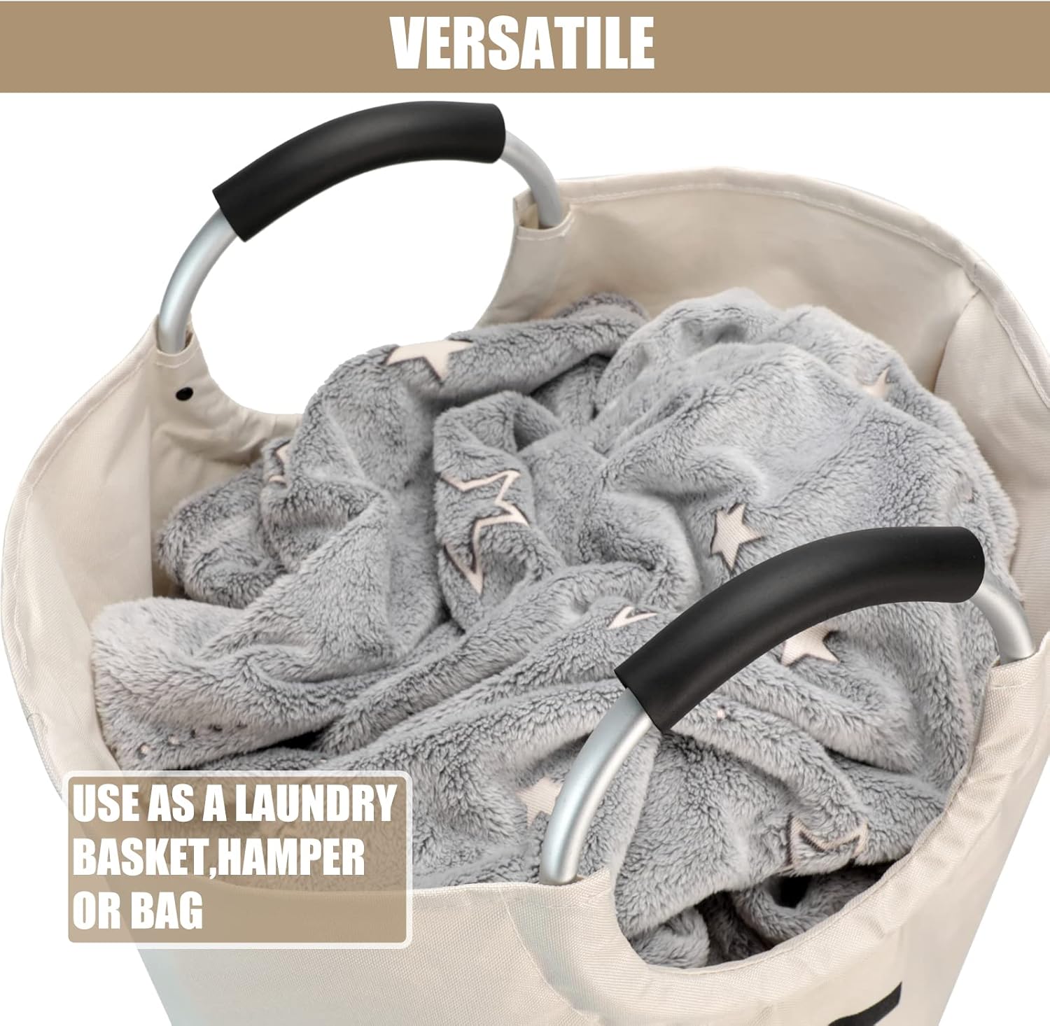 Petluno 90L Large Laundry Basket, Collapsible Bag, Freestanding Tall Clothes Hamper, Foldable Washing Bin Beige Beige