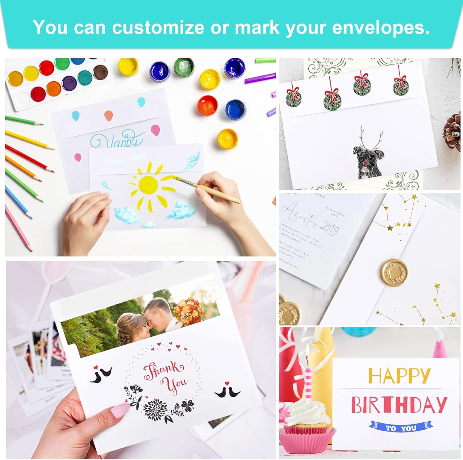 50 Packs 5x7 Envelopes, White A7 Envelopes for Invitations, Printable, Self Seal Weddings, Photos, Postcards, Greeting Cards, Mailing 5.25x7.25in