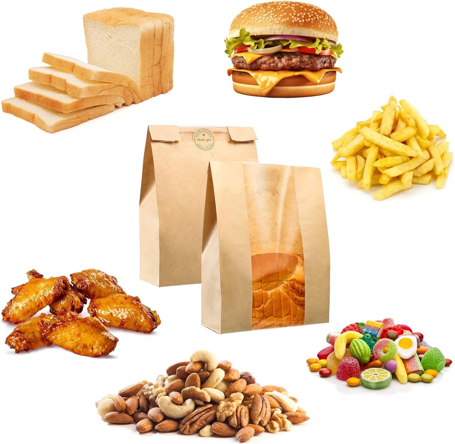 50 Pcs Bread Bags for Homemade Bread, Sourdough Paper With Window, 50% Thicker 13.7x8.2x3.7in A Large Bakery Used Storage Cookies & Snacks, 60 Cute Sealing Stickers Ties