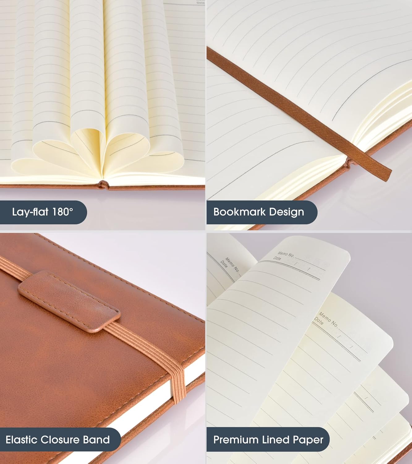 Lined Journal Notebook for Women and Men, 256 Pages A5 Hardcover Leather Journal for Writing, Travel, Business, Work & School, College Ruled Notebook for Note Taking, Diary Notepad 5.7"×8.3" Brown Brown A5-sized