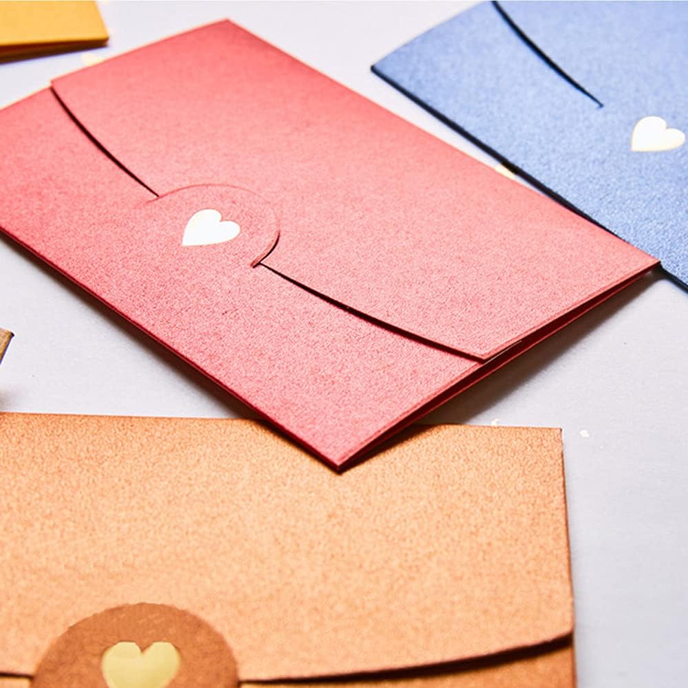 Mini envelope, 50 pieces, gift card envelope, mini pink envelopes, with heart closure, for DIY gift vouchers, Christmas, Valentine's Day, birthday party, gift card Pink pink