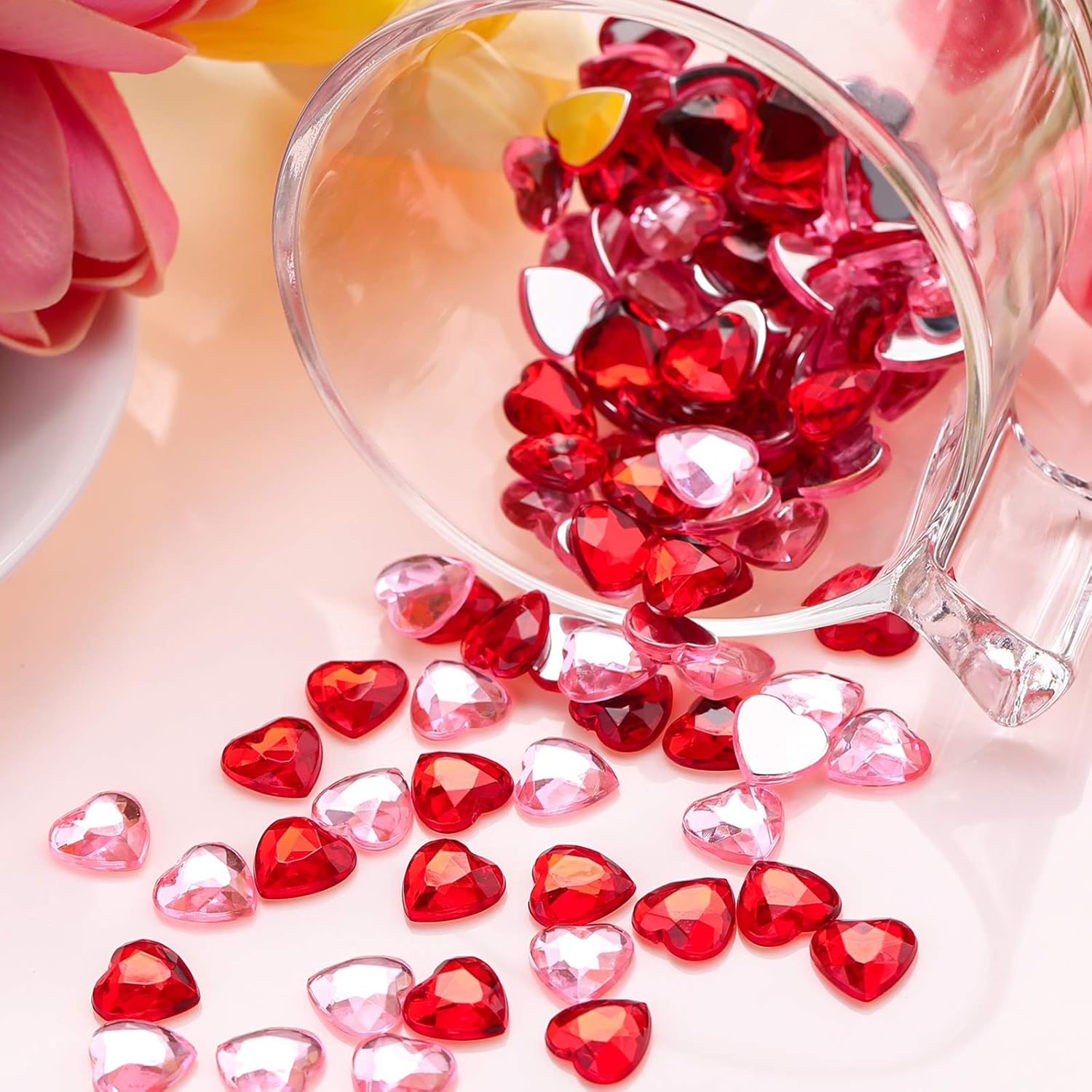 Petluno 200 red acrylic hearts for Valentine's Day, wedding, table, scattering, decoration, heart vase filler, 1.5 cm 200 pieces, red, pink