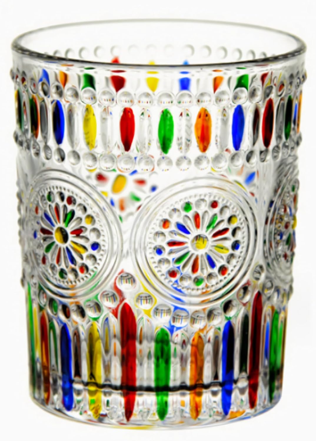 Petluno Hand Painted Stained Glass Whiskey Tumblers, Lead-Free Crystal Colorful Wine Glasses Old Fashioned for Drinking Bourbon, Scotch Whisky, Cocktails, Cognac - Father's Day Gift Rainbow