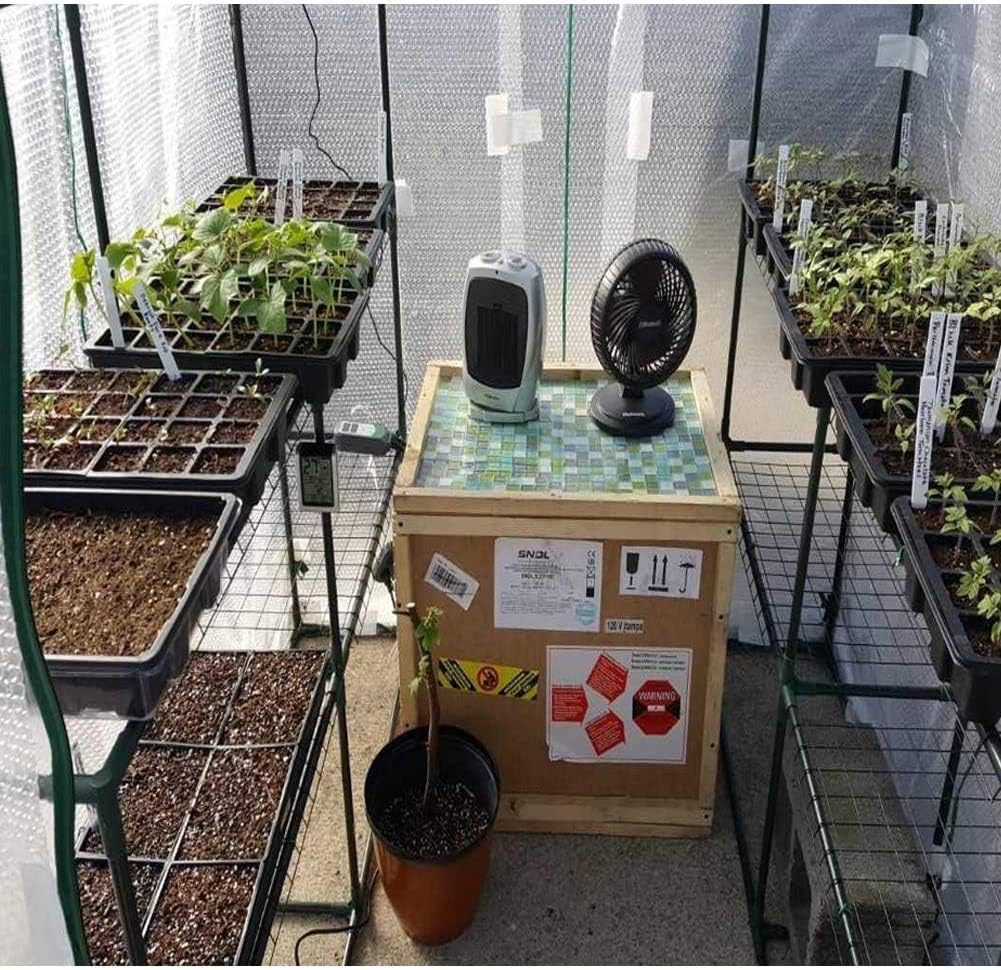 Petluno 4-piece seedling trays, 24-cell plastic seedling propagation trays, flower seed growing containers with adjustable ventilation openings for greenhouse, garden, home with lids and bases
