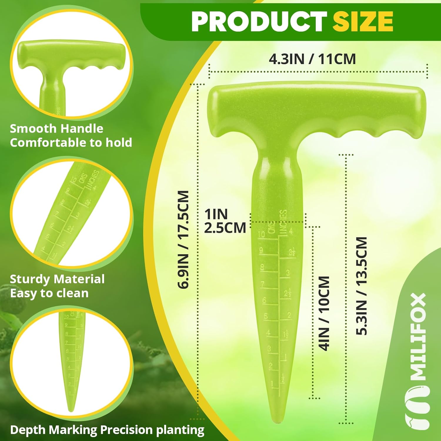 Seed planter tool, 17.5 cm Dibber garden tool, plastic seed dibbler for plants, bulb digger garden planter with handle for sowing seeds, bulbs, digging light green Light green