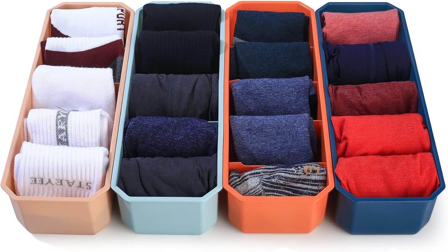 4 pieces of sock and underwear storage boxes, wardrobe organizer, drawer divider for home