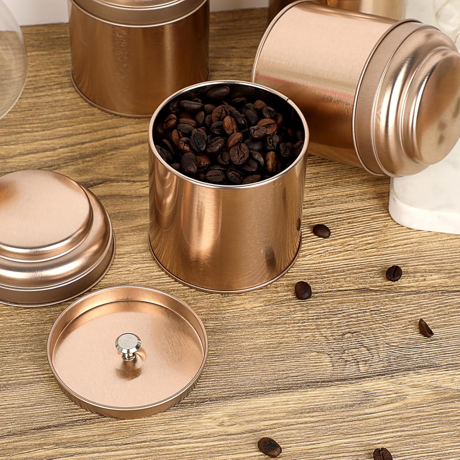 Petluno Set of 6 Loose Leaf Tea Tins 227ml Metal Nut Storage Jars Airtight Containers Kitchen Spice Jars, Food Tin for Tea, Coffee, Biscuits, Sugar