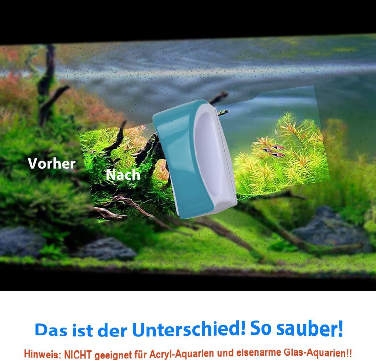 Petluno Magnetic Aquarium Glass Cleaner Fish Tank Glass Algae Scrapers, Floating Scrubber Cleaning Brush, Scratch-Free, Anti-Slip with Handle M M: suggests fish tank 50-60cm