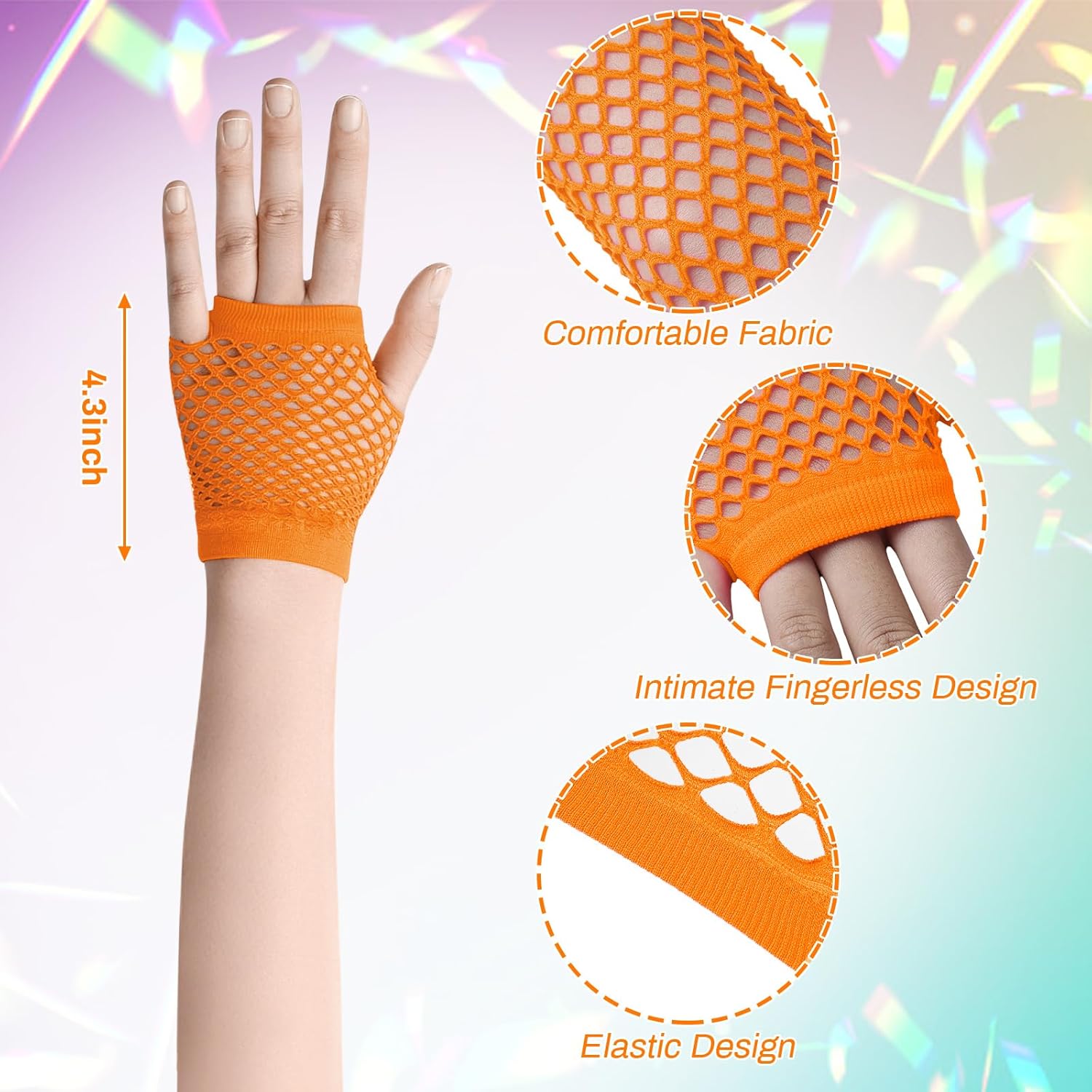 Petluno Elastic Neon Leg Warmers and Fingerless Gloves, 80s Set, Costume Accessory Orange , Orange, One Size
