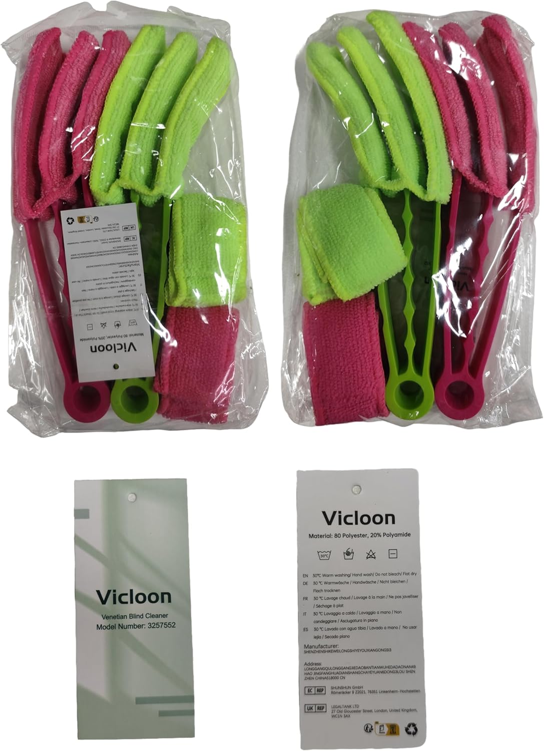 Petluno Blinds Cleaning Brush - 2 Pack Blind Cleaner, With Microfiber Cleaning Cloth, Feather Duster for Cleaning and Electric Fans Pink + Green Pink Green