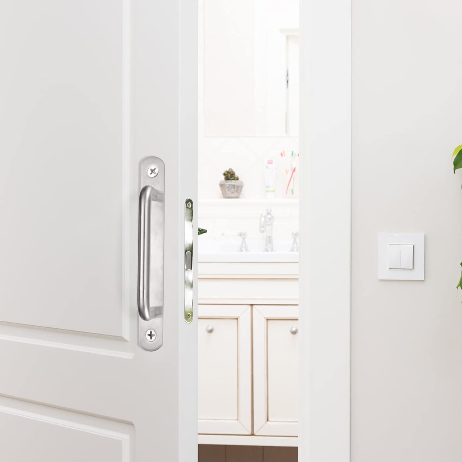 2 pieces sliding door handles, split door handles, sliding door handle with stainless steel plate, cabinet door handle, shed door handles, garden door handles 192 mm 192MM