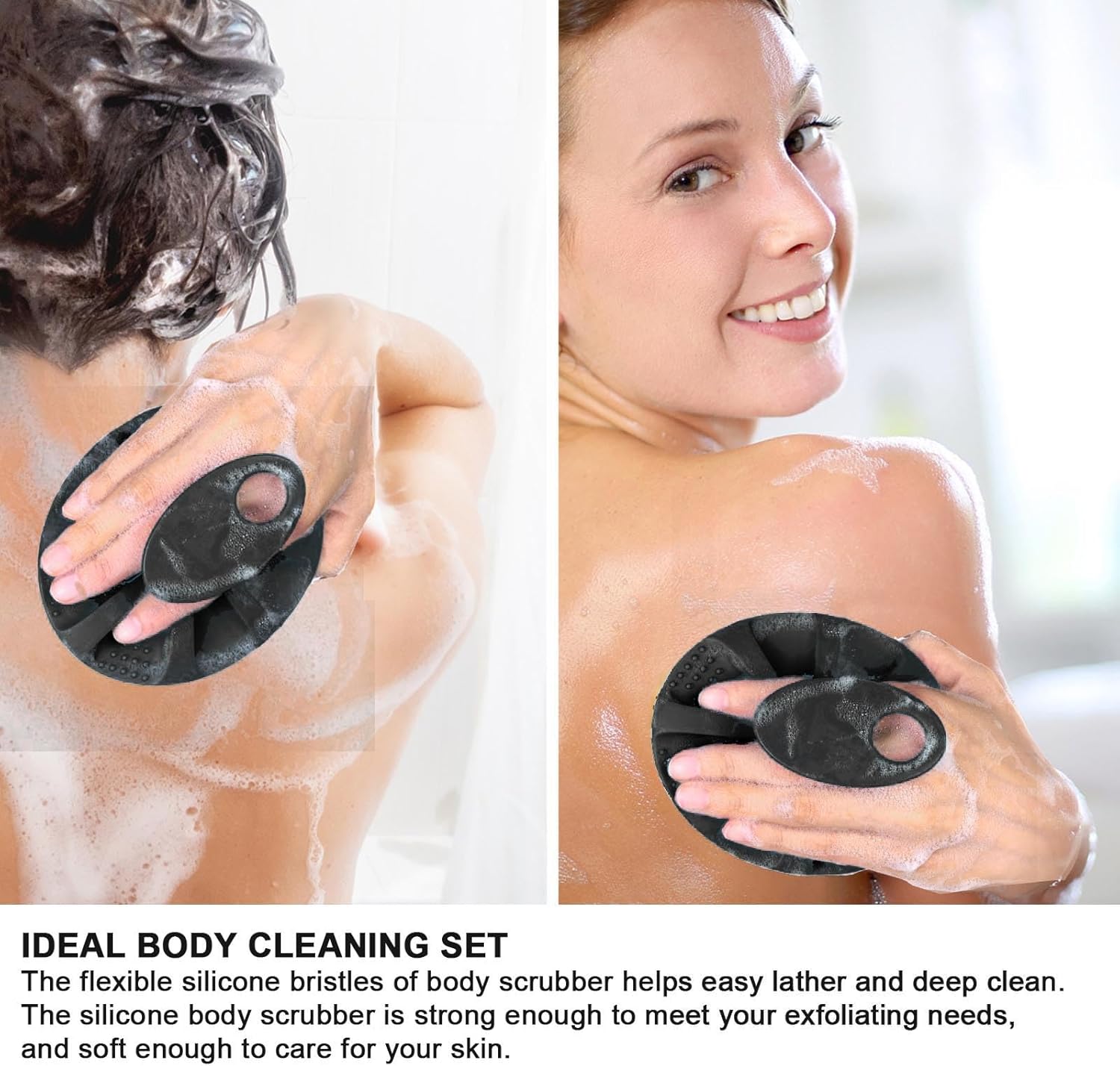 Soft Silicone Body Cleansing Brush Shower Scrubber, Gentle Exfoliating and Massage for All Kinds of Skin Gray+Black