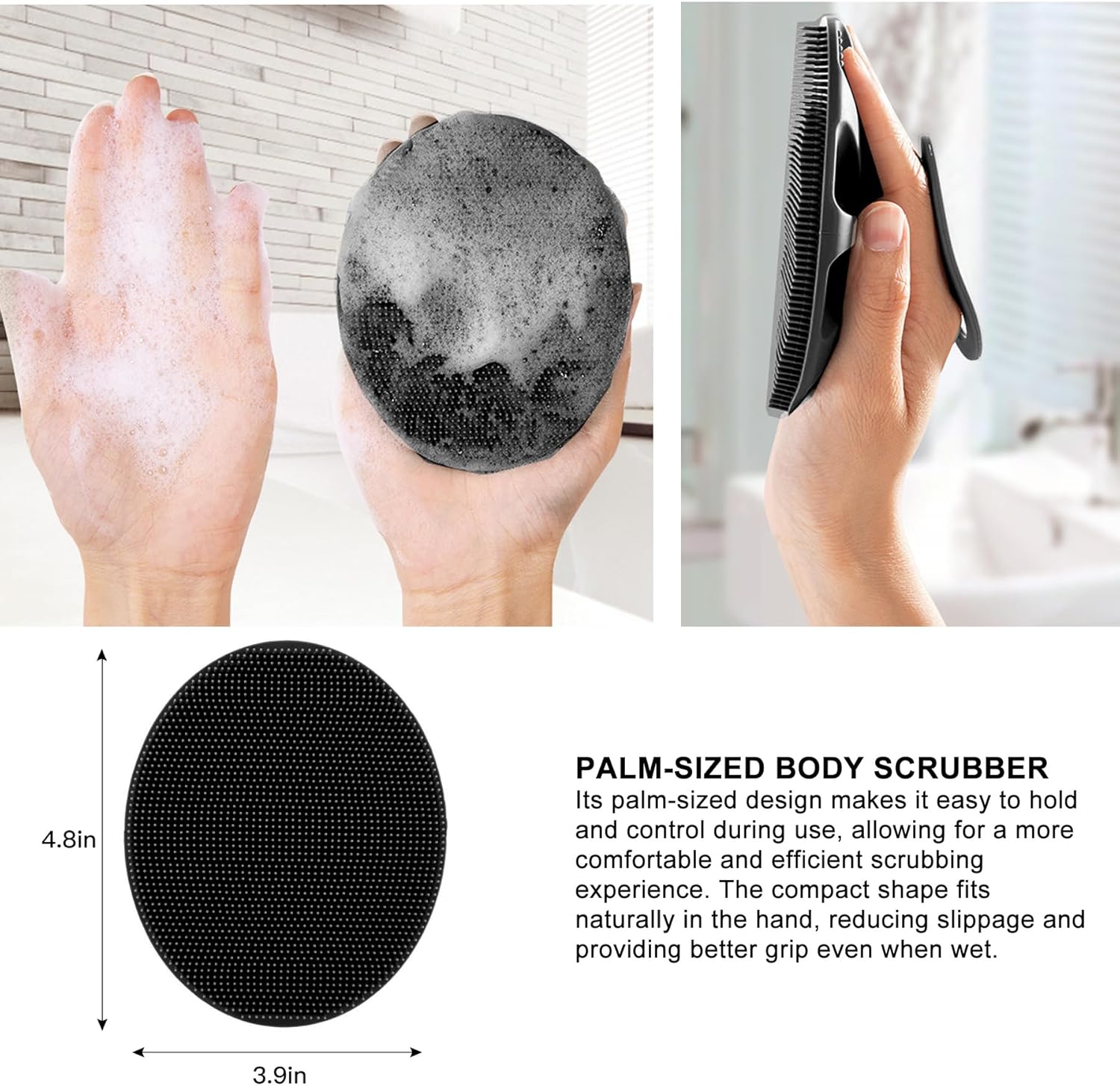 Soft Silicone Body Cleansing Brush Shower Scrubber, Gentle Exfoliating and Massage for All Kinds of Skin Gray+Black