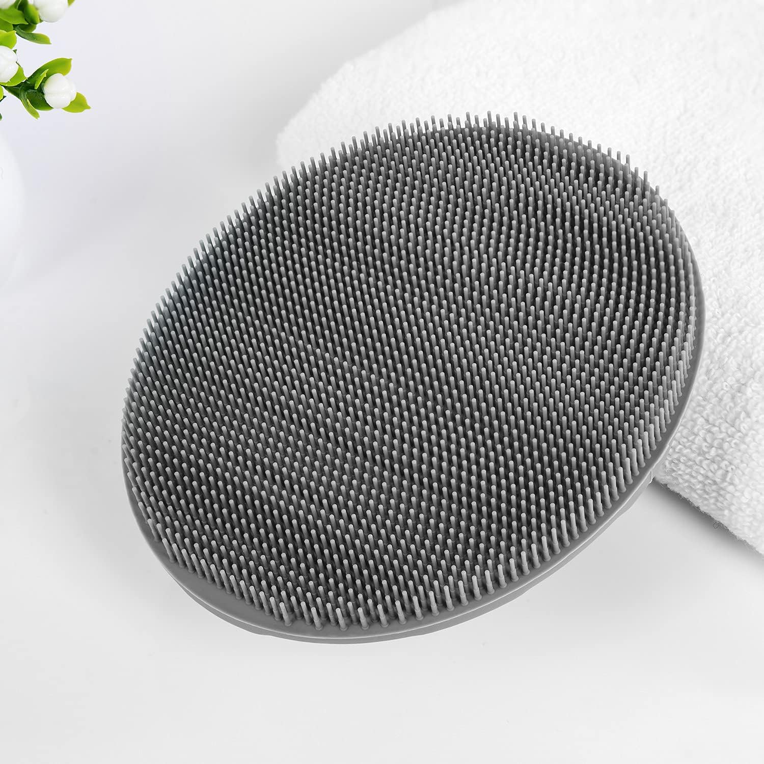 Soft Silicone Body Cleansing Brush Shower Scrubber, Gentle Exfoliating and Massage for All Kinds of Skin Gray+Black